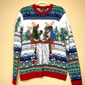 Festive Reindeer Sweater - Red, Green, Blue